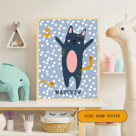 Niedliche blaue Katze - Blaue Kinder Schlafzimmer  Poster