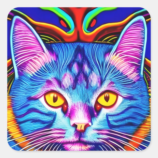 Niedliche blaue Katze mit gelben Augen Ai Art Quadratischer Aufkleber (Vorderseite)