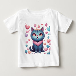 Niedliche blaue Katze mit Herz Hoodie | Kawaii Val Baby T-shirt