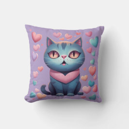 Niedliche blaue Katze mit Herz Hoodie | Kawaii Val Kissen