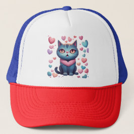 Niedliche blaue Katze mit Herz Hoodie | Kawaii Val Truckerkappe