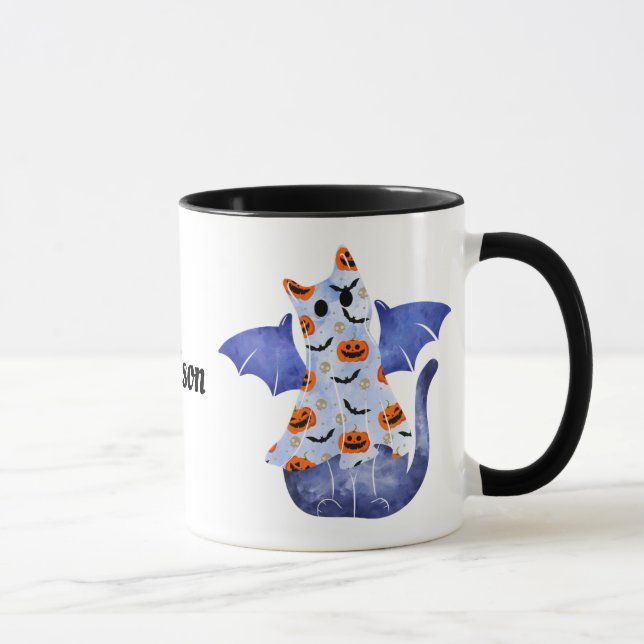 Niedliche blaue Katze zu Halloween Kostüm 1 Tasse (Rechts)