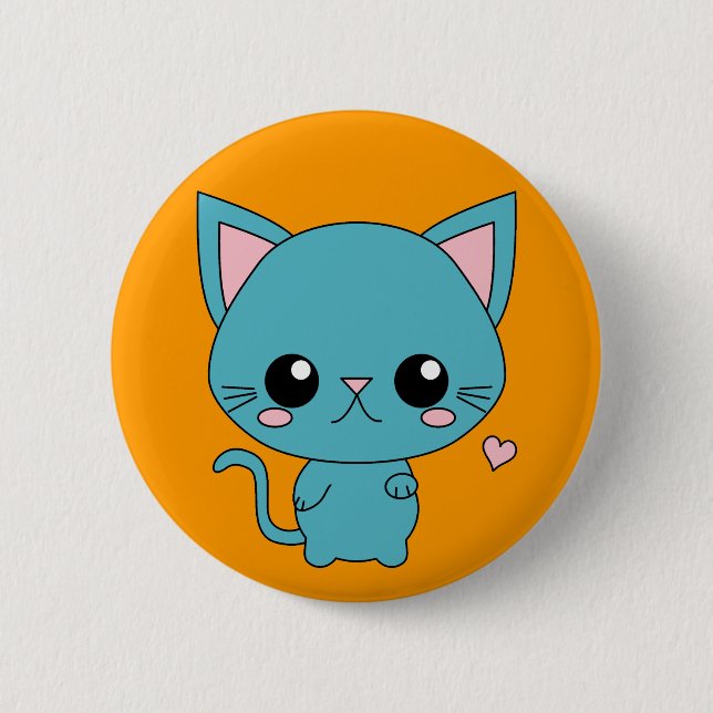 Niedliche blaue Kawaii Katze Button (Vorderseite)