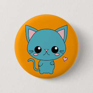 Niedliche blaue Kawaii Katze Button