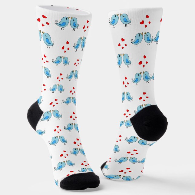 Niedliche Blaue Kleine Vögel auf Weiß Socken (Gewinkelt)