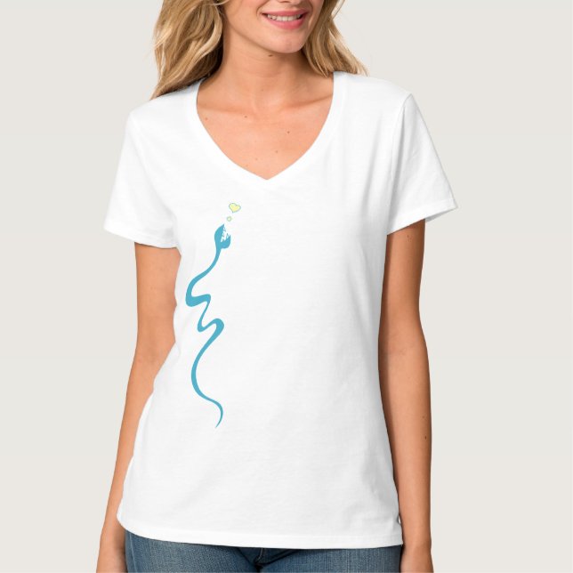 Niedliche blaue liebevolle Cartoon-Schlange T-Shirt (Vorderseite)