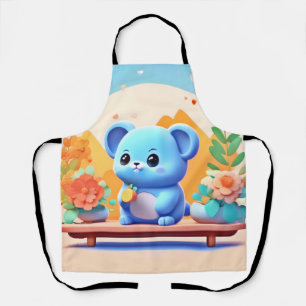 Niedliche blaue Maus mit Blume Schürze