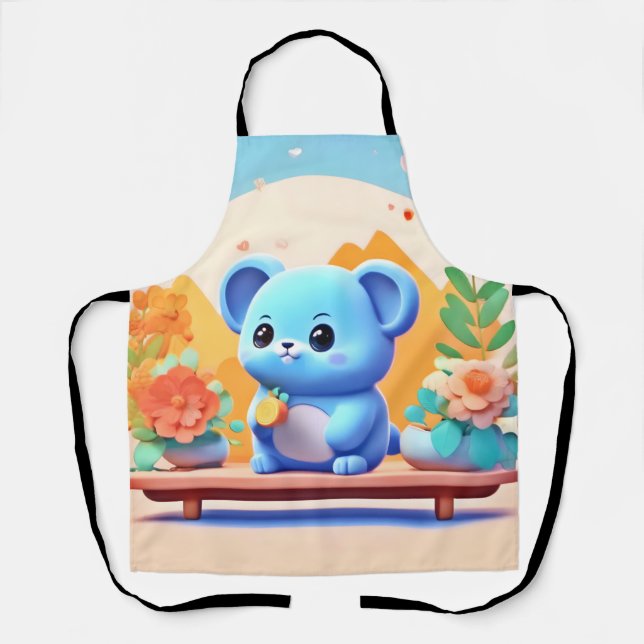 Niedliche blaue Maus mit Blume Schürze (Vorderseite)