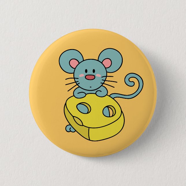 Niedliche blaue Maus mit gelbem Käse Button (Vorderseite)