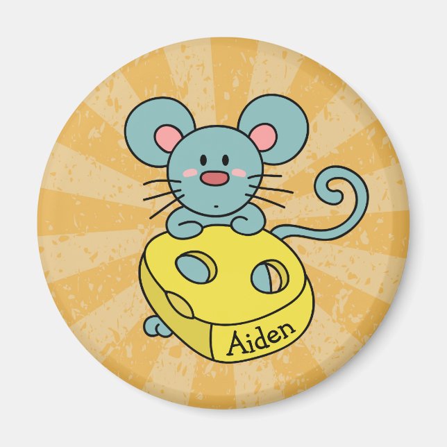 Niedliche Blaue Maus und Käse Personalisiert Magnet (Vorne)
