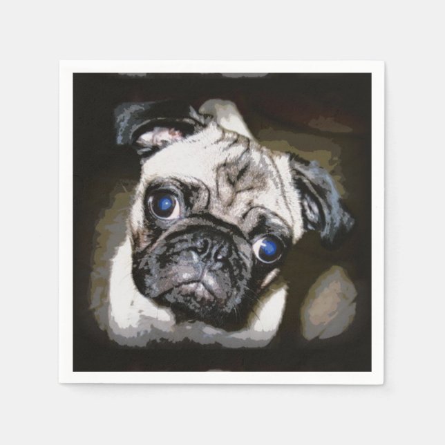niedliche blaue mit Augen Mops-Oberfläche Serviette (Vorderseite)