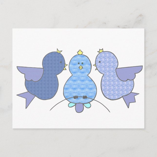 Niedliche Blaue Muster Vögel mit Geheimnis Postkarte (Vorderseite)