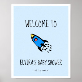 Niedliche blaue Rakete Baby Dusche Baby Poster