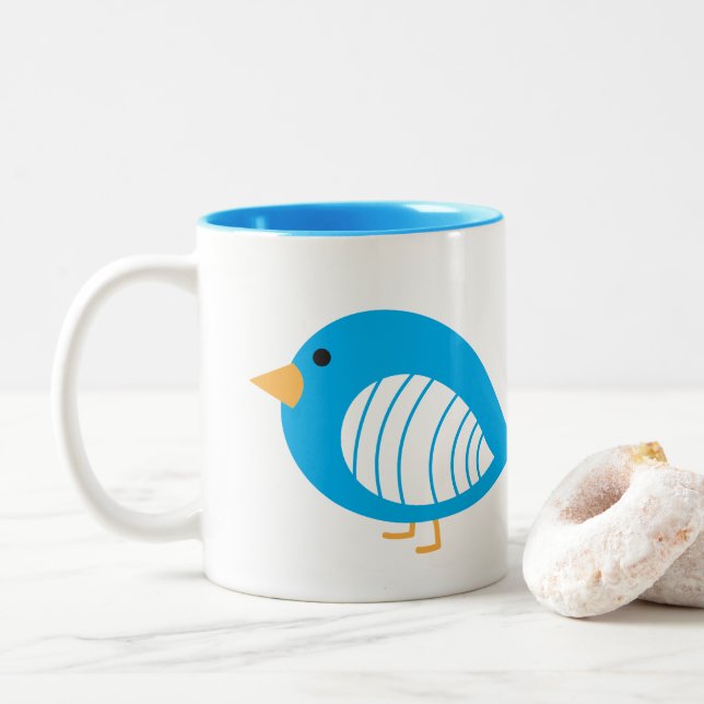 Niedliche blaue Raubvögel Zwei-Tone-Kaffee-Tasse Zweifarbige Tasse (Mit Donut)