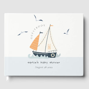 Niedliche blaue Sailboat Pastel Babydusche Gästebuch