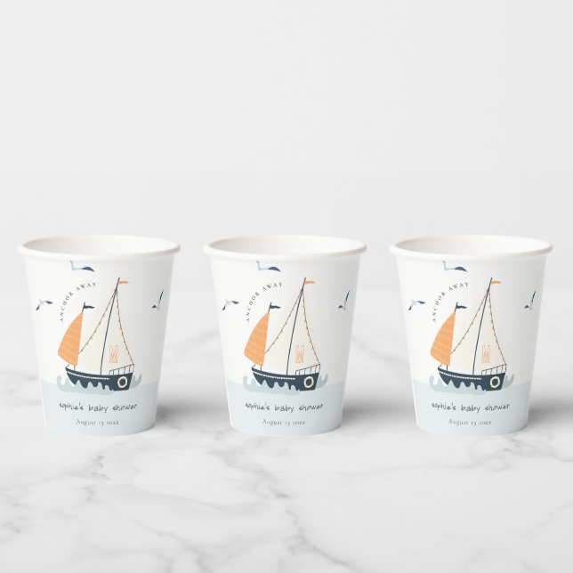 Niedliche blaue Sailboat Pastel Babydusche Pappbecher (Multi)