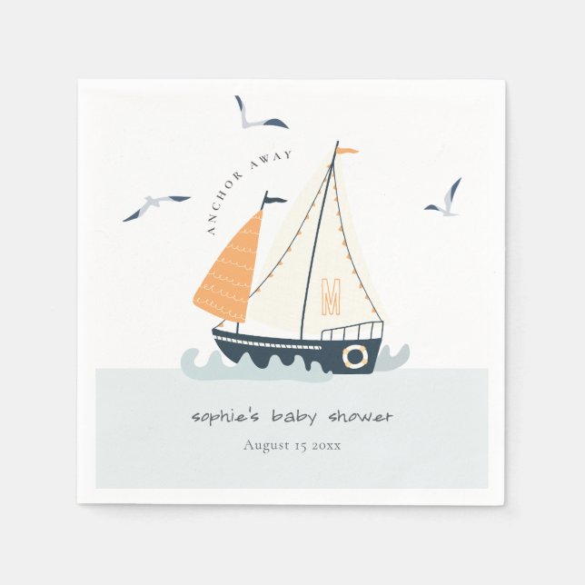 Niedliche blaue Sailboat Pastel Babydusche Serviette (Vorderseite)