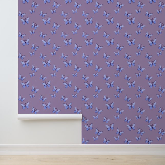 Niedliche blaue Schmetterlinge im Doodle-Stil Tapete (Anwendung)
