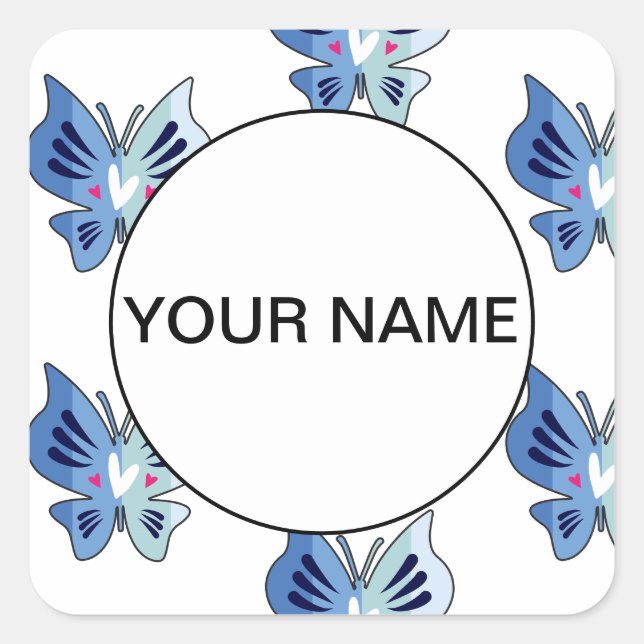 Niedliche blaue Schmetterlinge Quadratischer Aufkleber (Vorderseite)