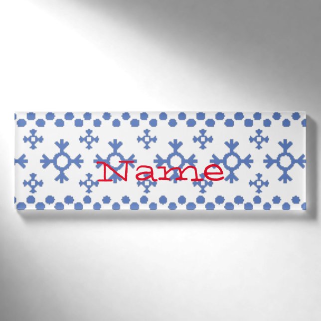 Niedliche Blaue Schneeflocken Muster Thunder_Cove Namenschild (Vorderseite)