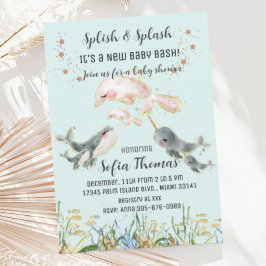 Niedliche Blaue Tiere unter der Sea Baby-Dusche Einladung