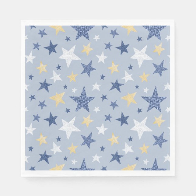 Niedliche blaue und gelbe Wintersterne Serviette (Vorderseite)