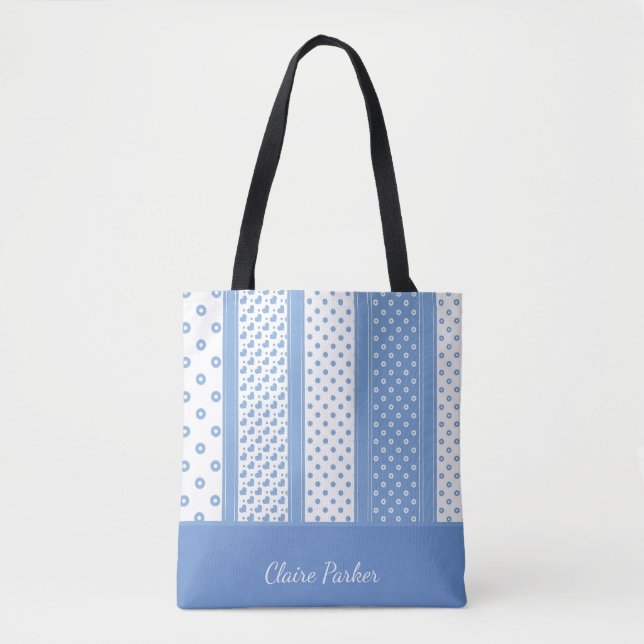 Niedliche, blaue und weiße moderne trendige Herzen Tasche (Vorderseite)