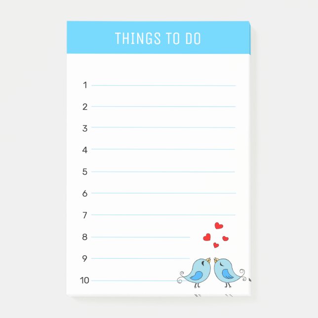 Niedliche blaue Vögel & Herzenslust Post-it Klebezettel (Vorderseite)