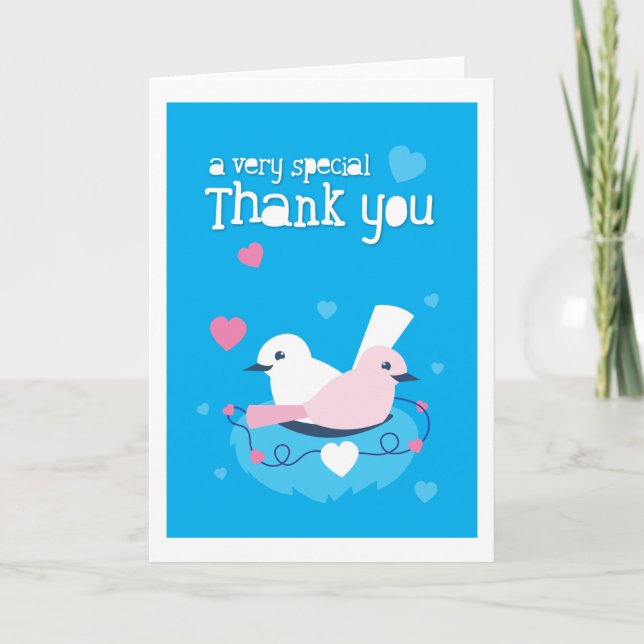 niedliche blaue Vögel Liebe ganz besonders danke! Dankeskarte (Vorderseite)