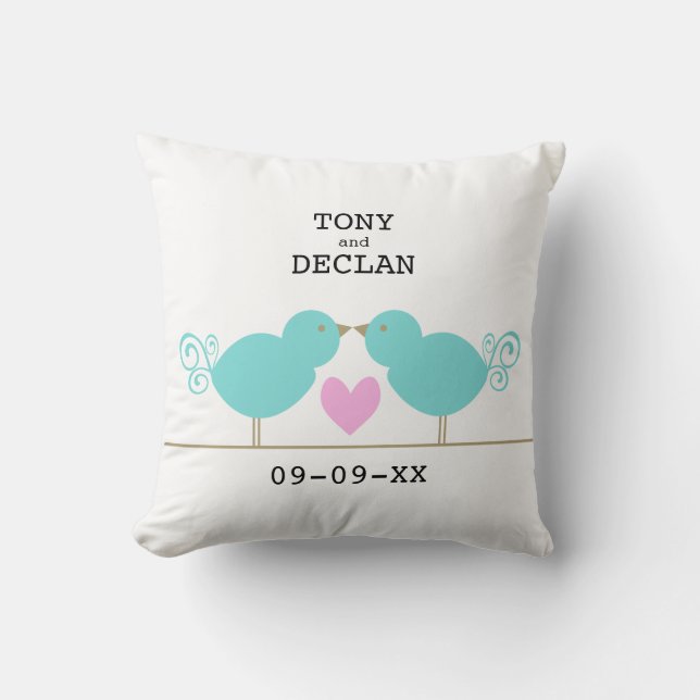 Niedliche blaue Vögel mit rosa Herz-Kissen Kissen (Vorderseite)