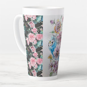 Niedliche blaue Wellensittich- und Rosen-Wasserfar Milchtasse