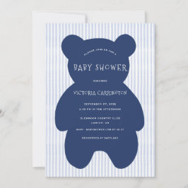 Niedliche Blauer Bärenstreifen Babydusche Einladung