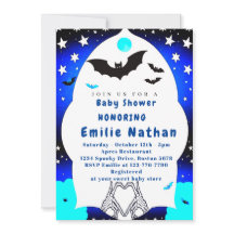 Niedliche Blauer Halloween-Babydusche Einladung