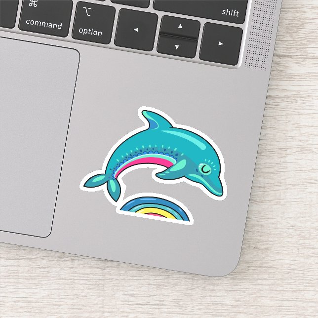 Niedliche Blauer Sprung Dolphin Illustration Aufkleber (Detail)