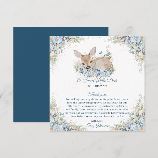 Niedliche Blauer und Beige Blütendusche Dankeskarte (Vorne/Hinten)