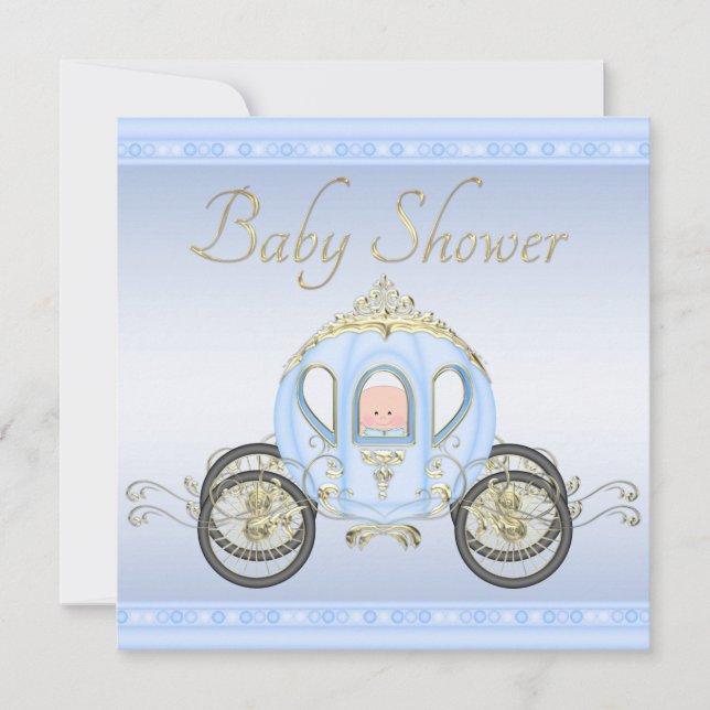Niedliche blaues Baby-Dusche Prinz-Coach Einladung (Vorderseite)