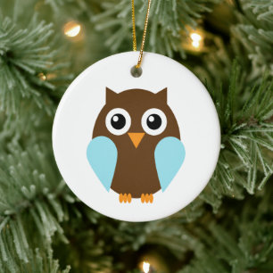 Niedliche blaues Baby-Eule Keramik Ornament