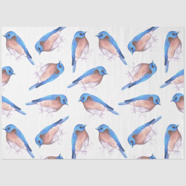 niedliche Blauvögel in der Wasserfarbe Seidenpapier (Vorderseite)
