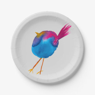 Niedliche Blauvogelwasserfarbe Pappteller
