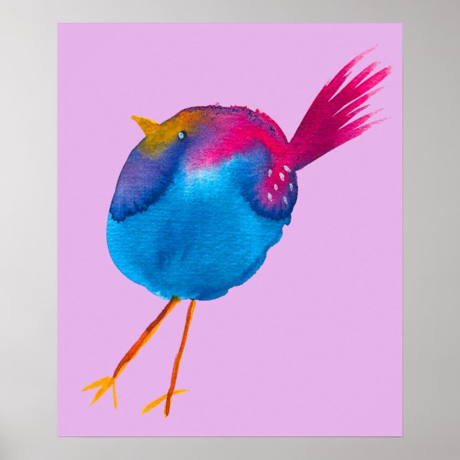 Niedliche Blauvogelwasserfarbe Poster (Vorne)