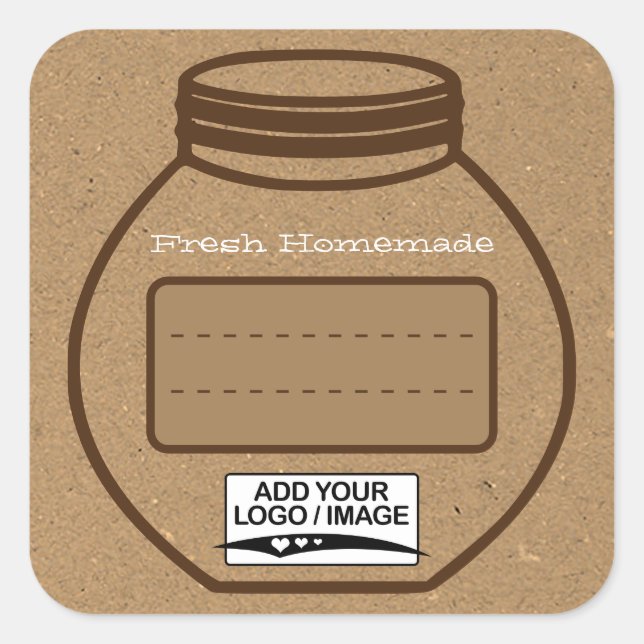 Niedliche Blindtext-Box "Kraft Paper Brown Jam Jar Quadratischer Aufkleber (Vorderseite)