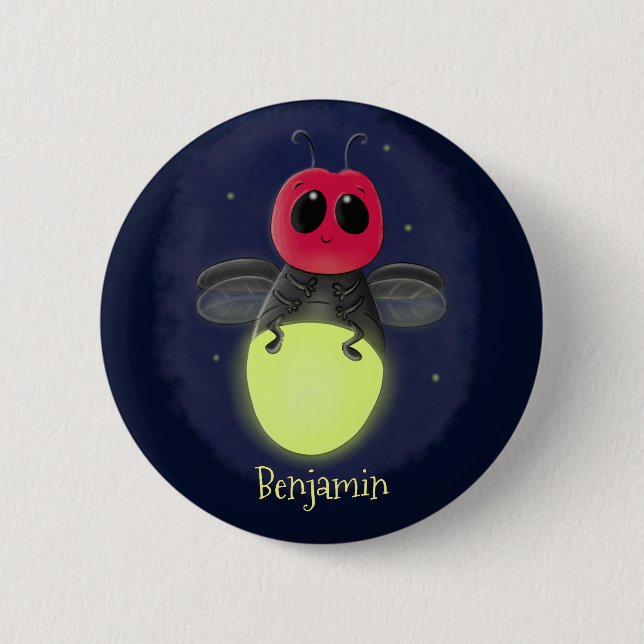 Niedliche Blitzfehler-Firefrefly-Cartoon-Abbildung Button (Vorderseite)