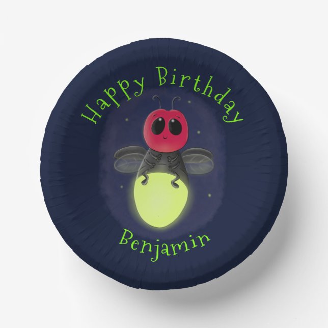 Niedliche Blitzfehler-Firefrefly-Cartoon-Abbildung Pappteller (Vorderseite)