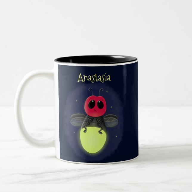 Niedliche Blitzfehler-Firefrefly-Cartoon-Abbildung Zweifarbige Tasse (Links)