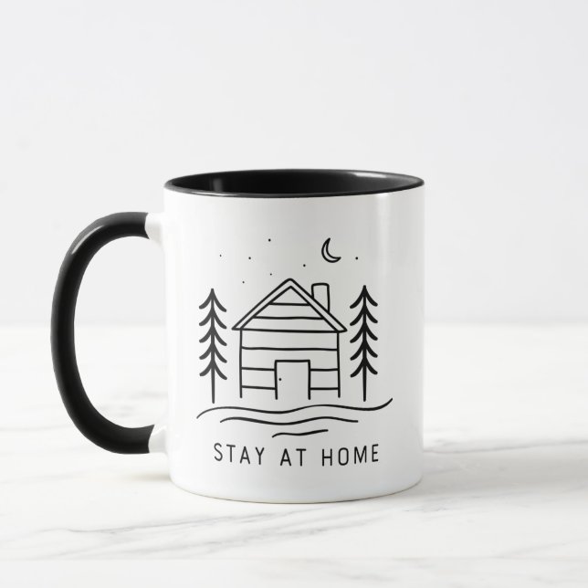 Niedliche Blockkabine Bleibe bei Zuhause Tasse (Links)