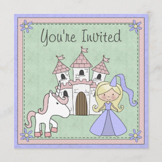 Niedliche Blond Princess und Einicorn zum Geburtst Einladung