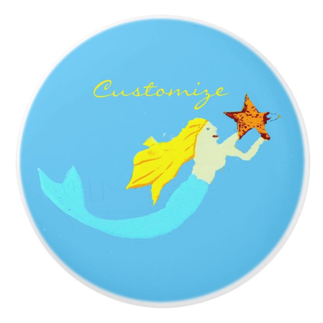Niedliche Blonde Mermaid mit Star Thunder_Cove Keramikknauf (Vorderseite)