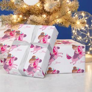 Niedliche Blondie-Hair-Girl-Reiten auf einem Einho Geschenkpapier