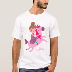Niedliche Blondie-Hair-Girl-Reiten auf einem Einho T-Shirt