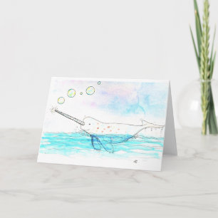 Niedliche blubbelnde Narwhal Wasserfarbe Karte